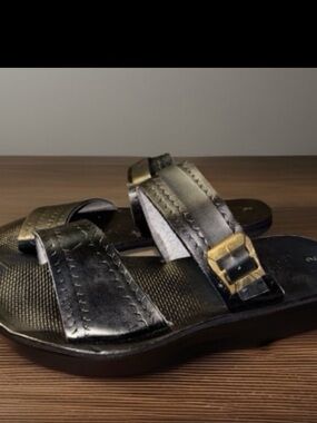 Infinite Ramsco Handcrafted Custom Black Leather Slide Sandals ,Men’s size 8
